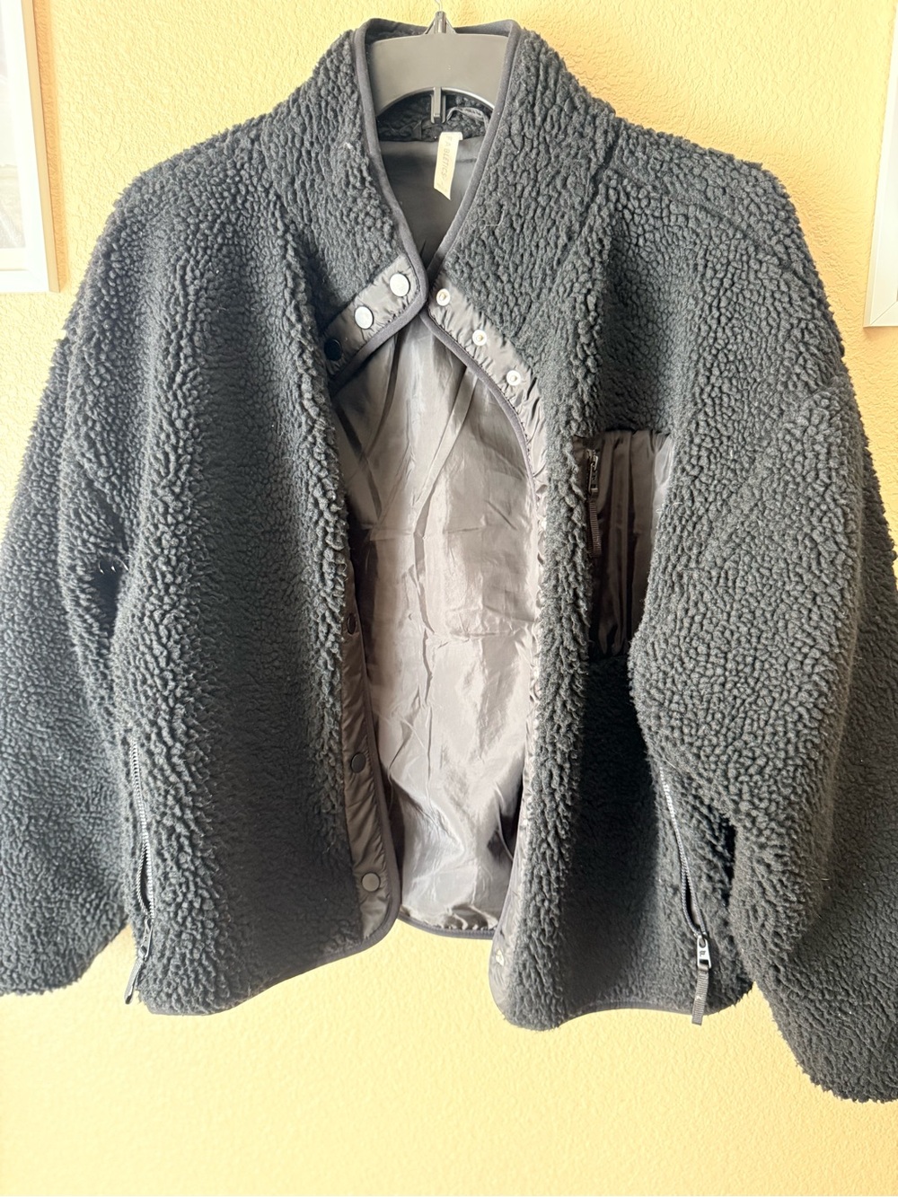 Fabletics Black Sherpa Teddy Jacket with Snap Front